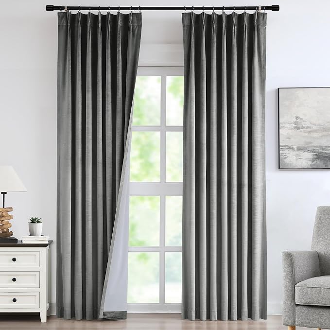 Vision Home Pewter Gray Velvet Pinch Pleated Blackout Curtains 40Wx90L Inch | 2 by VisionHome