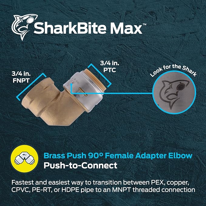 SharkBite Max 90 Degree Female Adapter Elbow, 3/4 Inch Push-to-Connect x 3/4 - Image 2