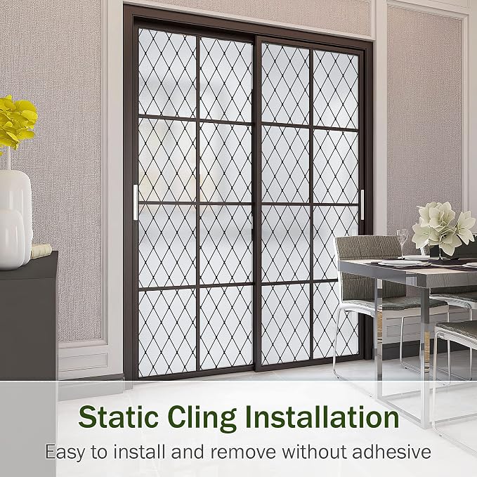 Frosted Black Lattice Window Film Static Cling Window Privacy Films Decorative - Image 4