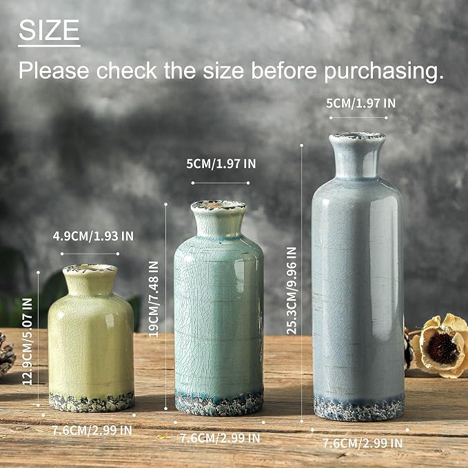 Ceramic Vase Set of 3, Flower Vases Home Decor, Neutral Pottery Rustic - Image 2
