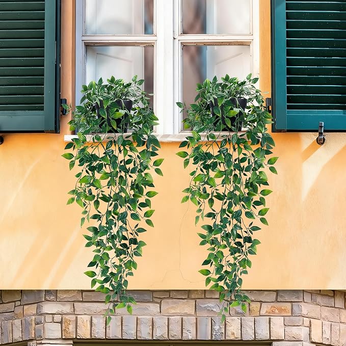 2Pcs Fake Hanging Plants with Pot Eucalyptus Leaves Fake Vines | UV Resistant - Image 9