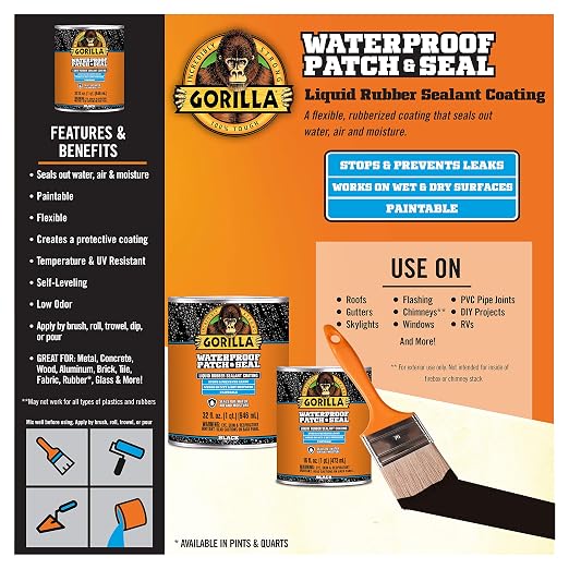 Gorilla Patch & Seal Liquid Rubber Waterproof Sealant, 32 oz | Seals Out Water - Image 2