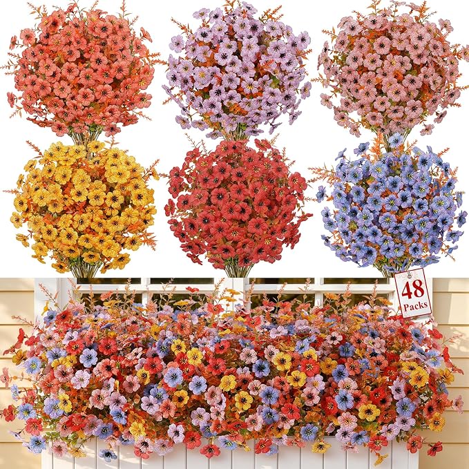 SHareconn 48Pcs Artificial Fall Flowers UV Resistant Fake Mums by SHareconn
