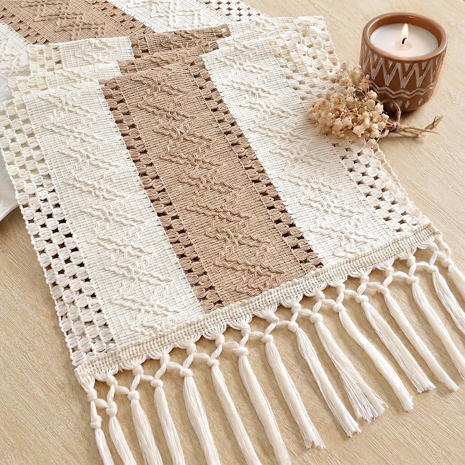 Boho Table Runner 12x72 for Fall Home Decor Tassels Dresser Runner | 72 Inches by FEXIA