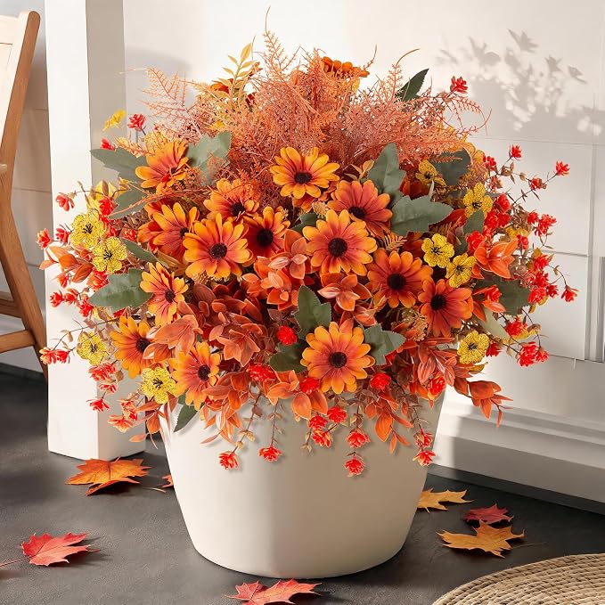 INQCMY Artificial Fall Flowers for Outdoor Porch Decoration by INQCMYPlantRack
