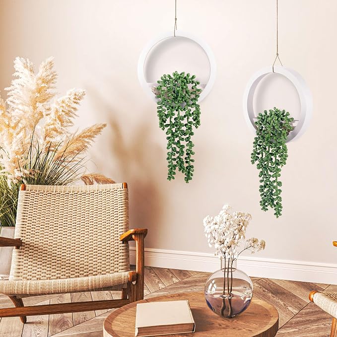 Der Rose 2 Pack 16" Artificial Hanging Plants in White Pots - Image 4
