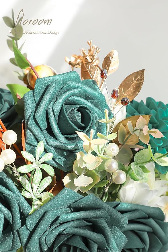 Artificial Flowers 25pcs Real Looking Dark Teal Foam Fake Roses - Image 4