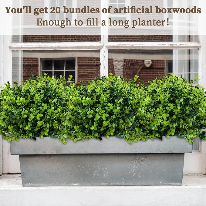 ColoPlay 20 Bundles Artificial Greenery Boxwood Plants, Fake Outdoor Plants | - Image 3