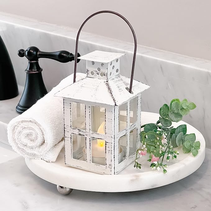 Kate Aspen Rustic Farmhouse Decor White Candle Holder Lantern Decorative by KateAspen