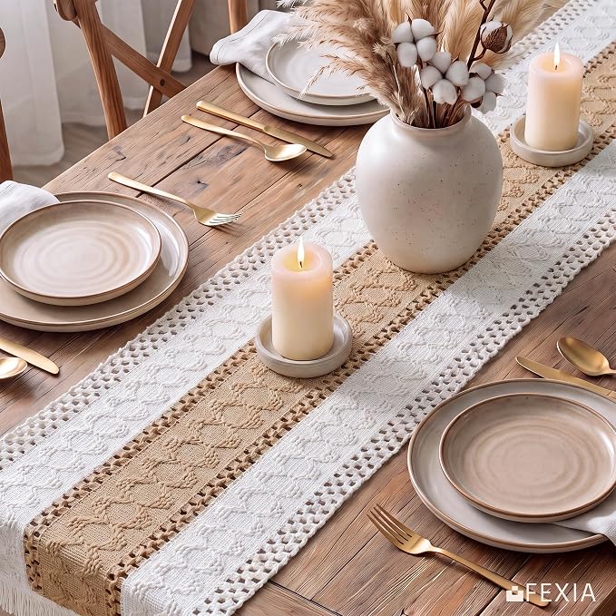 Boho Table Runner for Fall Home Decor 12x72 Burlap - Image 7