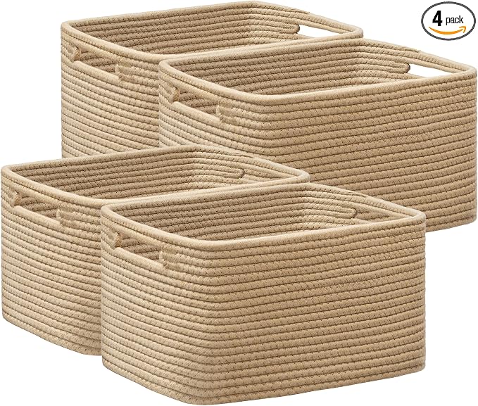 4 Pack Storage Baskets for Organizing, Woven Baskets for Shelves, Woven Basket by UBBCARE