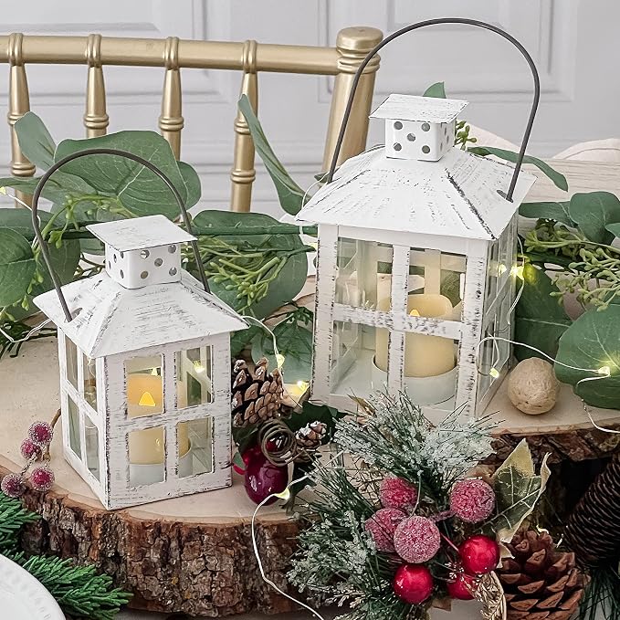 Kate Aspen Rustic Farmhouse Decor White Candle Holder Lantern Decorative - Image 2