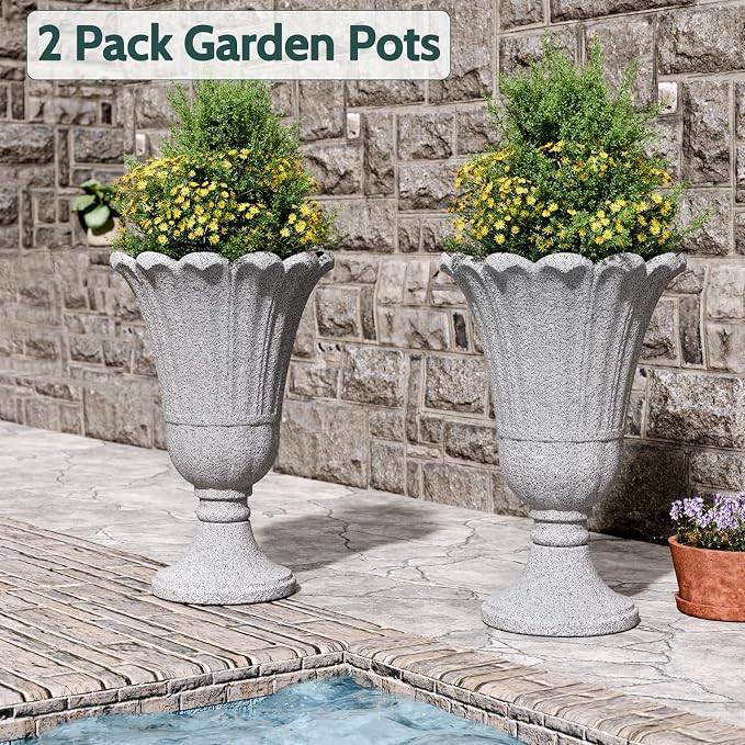 Tall Plastic Urn Planters and Pedestal - Image 4