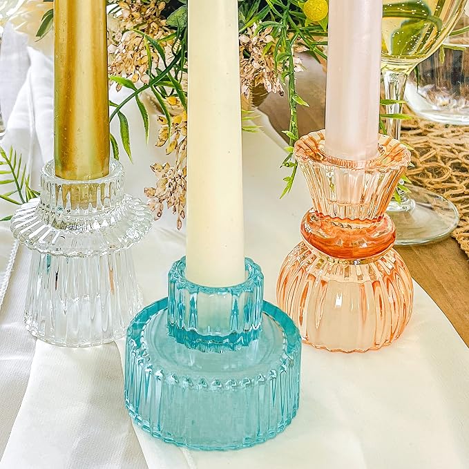 Kate Aspen Vintage Ribbed Glass Black Candlestick Holders, Pillar Candle - Image 2
