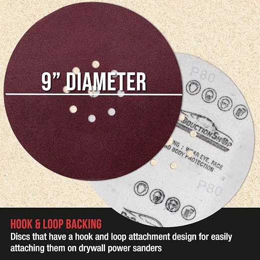 ProductionShop Premium 9" Red 9-Hole Pattern 80 Grit Sanding Discs, Box of 20 - Image 3