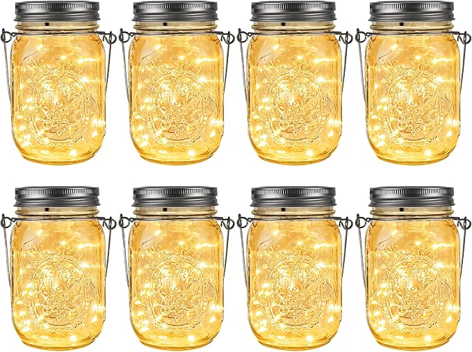 GIGALUMI Solar Mason Jar Lights, 8 Pack 30 Led String Fairy Lights | Garden by GIGALUMI