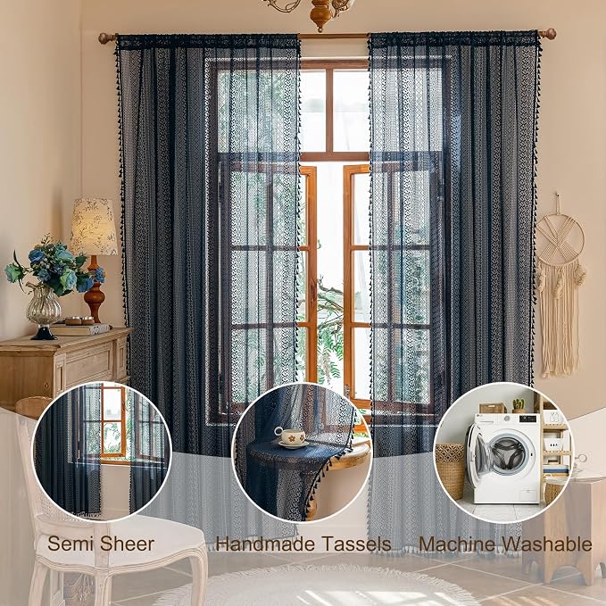 Sutuo Home Navy Blue Boho Curtains 2 Panels 84 Inches Long - Image 2