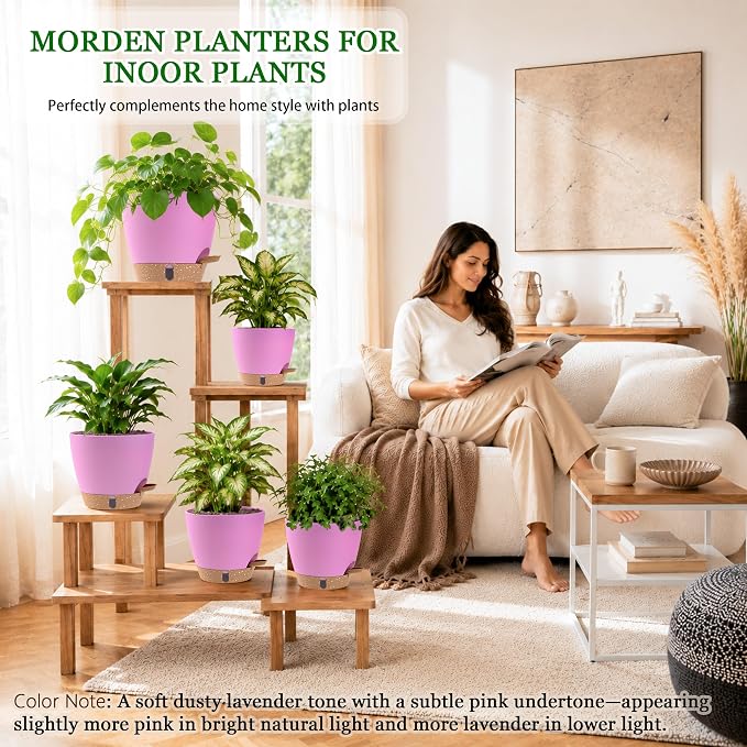 Self Watering Pots for Inoor Ourdoor Plants 8/7/6.5/6/5 Inch, 5 Pack | Plastic - Image 5
