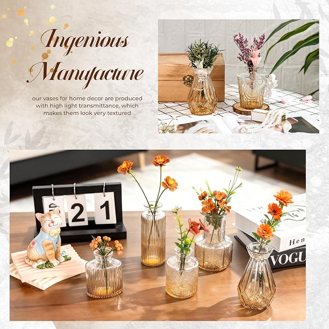 Der Rose 12pcs Glass Bud Vases, Amber Vases - Image 5