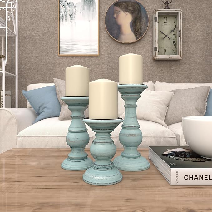Deco 79 Mango Wood Decorative Candle Holder Distressed Turned Pillar Candle - Image 7