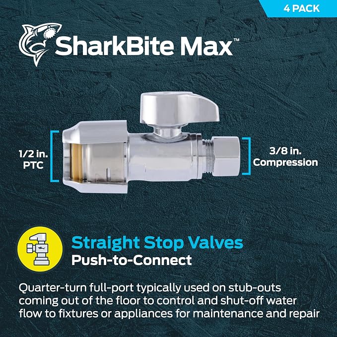 SharkBite Max 1/2 x 3/8 Inch Compression Straight Stop Valve, Quarter Turn - Image 2