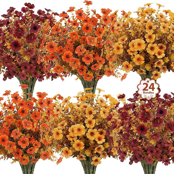 24 Pcs Artificial Fall Flowers Fake Mums by OuddyDecor