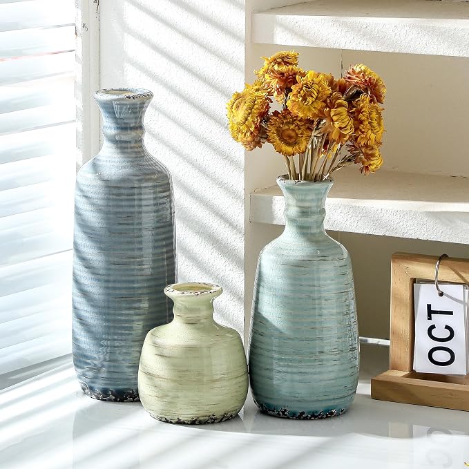 Ceramic Vase Set of 3, Rustic Neutral Vases Home Decor Farmhouse Decorative - Image 5