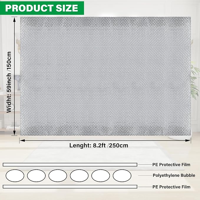 winemana Window Insulation Roll, 59IN x 8FT Reflective Heat Shield Bubble Film - Image 3