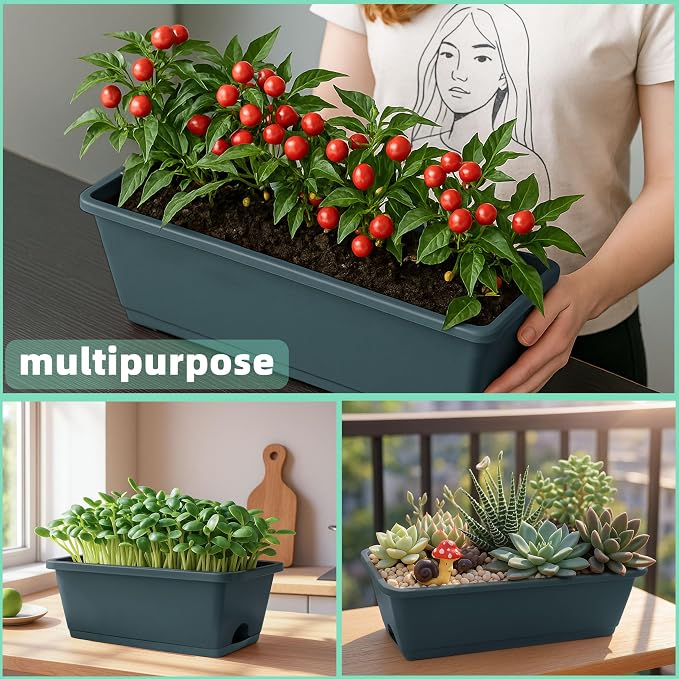 LOCONHA 12 Pack Window Box Planter, Plastic Vegetable Flower Planters Boxes | - Image 6