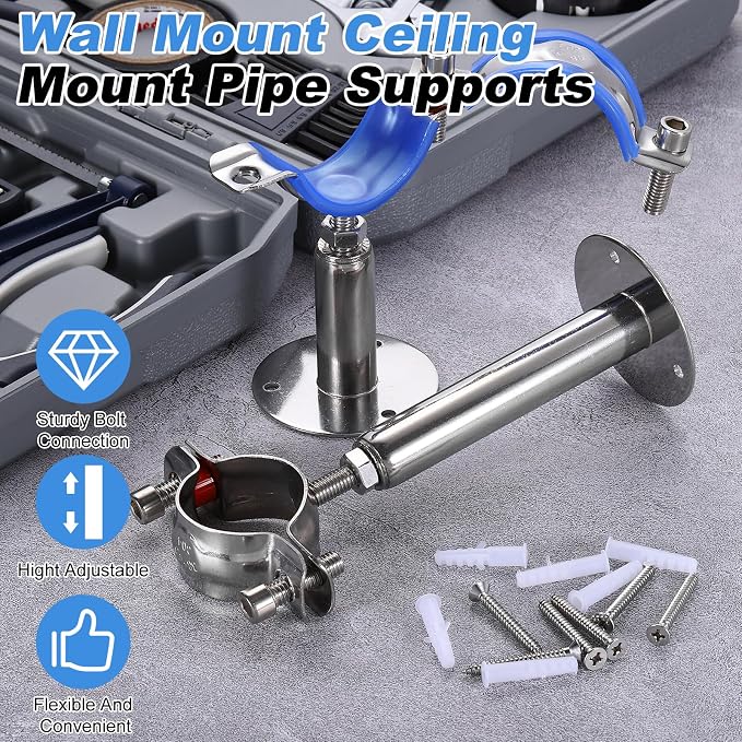 HARFINGTON 2 Set Wall Mount Ceiling Mount Pipe Supports 304 Stainless Steel - Image 5