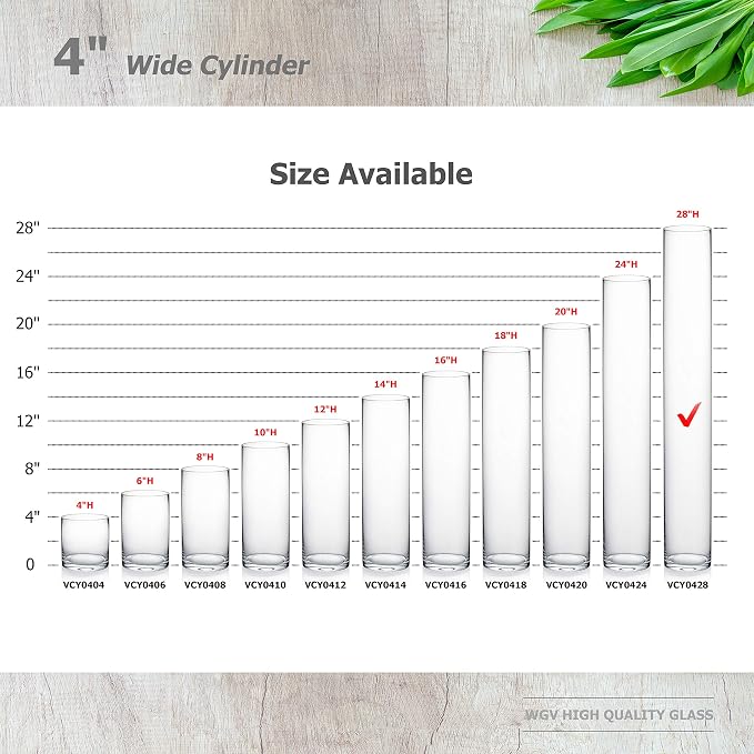 WGVI Quality Thick Weighted Tall Clear Cylinder Glass Vases, Flower Arrangement - Image 3