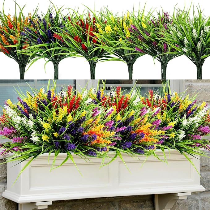 24 Bundles Artificial Plants Flowers Outdoor, UV Resistant, Mix 6 Colors | Faux - Image 7