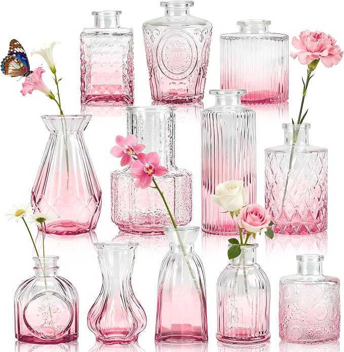 Der Rose 12pcs Glass Bud Vases, secure protective packaging, elegant vintage by DerRose