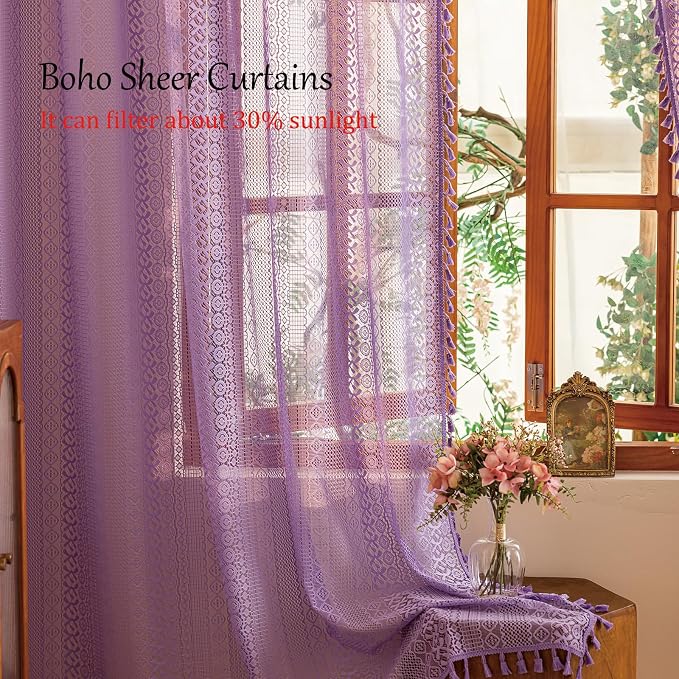 Sutuo Home Lavendar Boho Curtains 84 inches Long - Image 3
