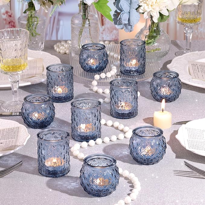 NITIME 12Pcs Assorted Blue Votive Candle Holders, Tea Lights Candle Holder - Image 4