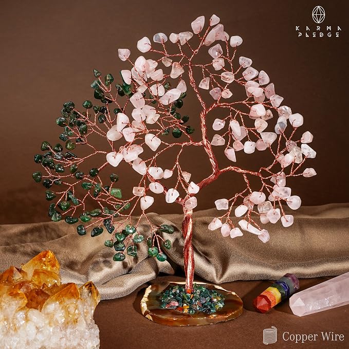 Handmade Healing Crystal Tree of Life Green Aventurine & Rose Quartz Chakra Tree - Image 5
