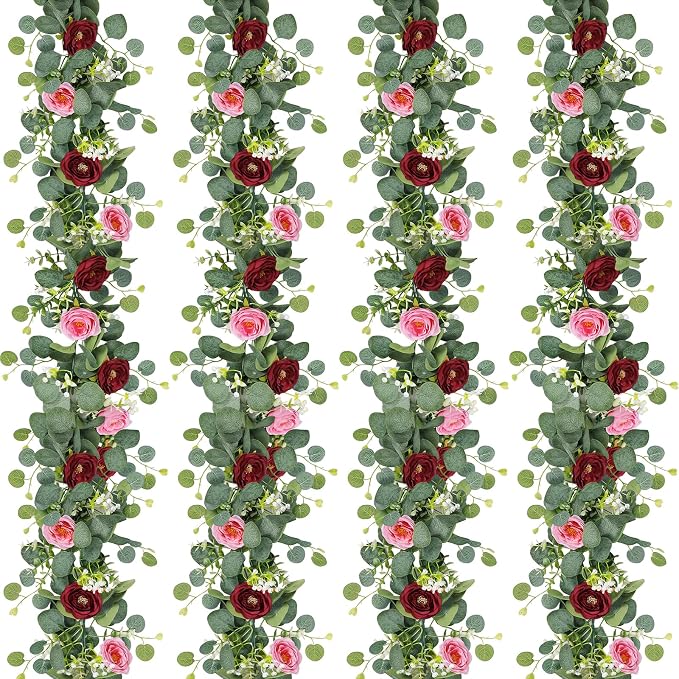 TOCHGREEN 4 Pack Artificial Eucalyptus Flower Garland by TOCHGREEN