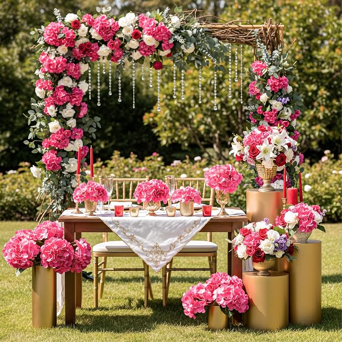 Auihiay 64Pcs Hydrangea Artificial Flowers, Rose Red Artificial Flowers | Silk - Image 7