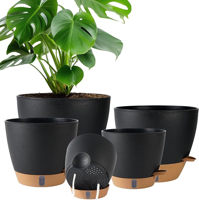 Self Watering Pots for Inoor Ourdoor Plants 10/9/8/7/6.5" Plastic Planters | by Fielda