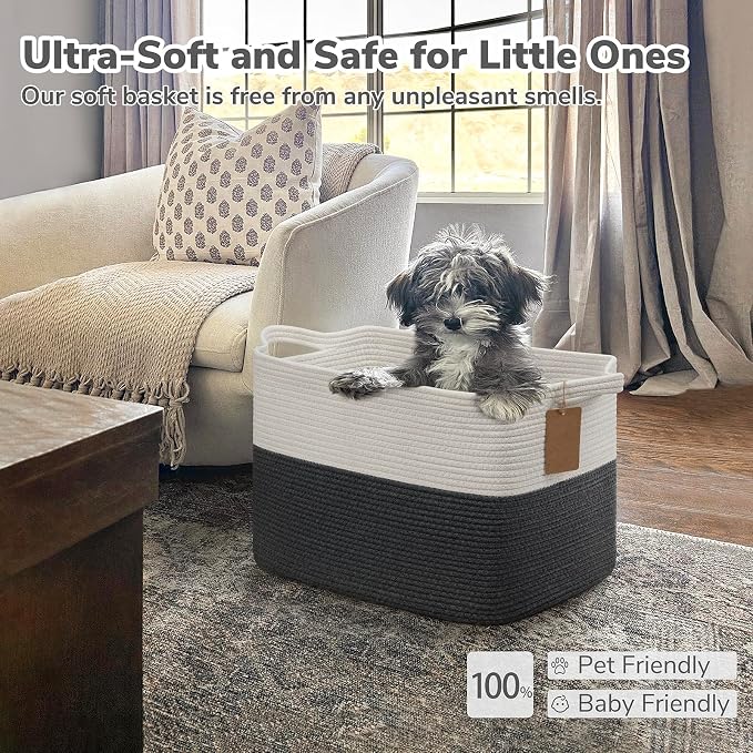 Goodpick 50L Large Woven Rope Storage Basket, Dark Gray | 18" × 14" × 12" - Image 5