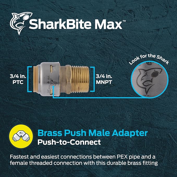 SharkBite Max 3/4 Inch MNPT Adapter, Push to Connect Brass Plumbing Fitting - Image 2