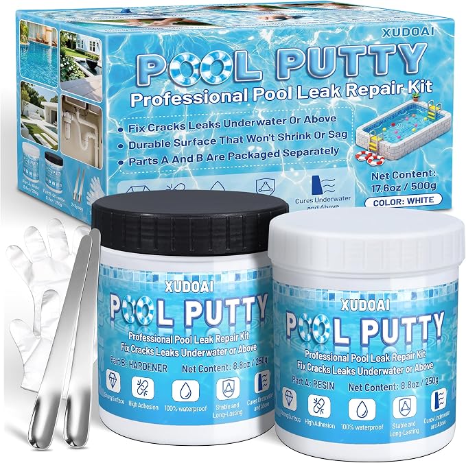 Pool Putty, 17.6oz/500g 2 Part Epoxy Pool Putty Crack Leak Filling & Repair | by XUDOAI