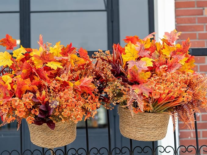 24PCS Artificial Fall Flowers Outdoors, Faux Maples & Mums - Image 9