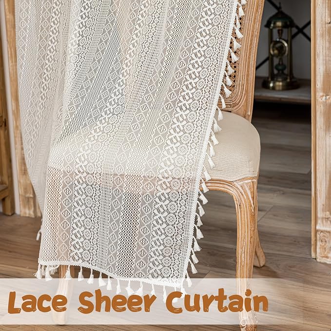 Sutuo Home White Boho Lace Sheer Door Curtain - Image 3