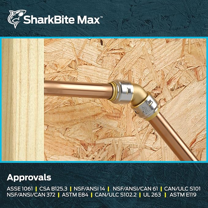 SharkBite Max 3/4 Inch 45 Degree Elbow, Push to Connect Brass Plumbing Fitting - Image 6