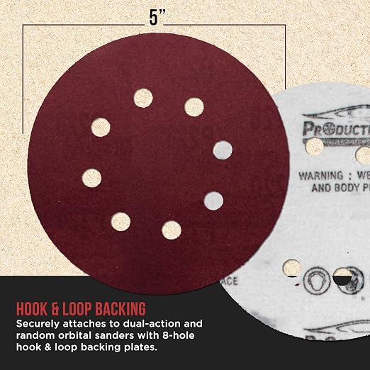 ProductionShop Premium 5" Red 8-Hole Pattern 220 Grit Sanding Discs, Box of 50 - Image 3