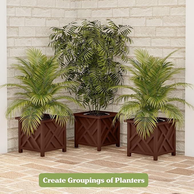 Pure Garden Lattice Design Outdoor Planter Box, 14.75” x 13” | Decorative Plant - Image 4