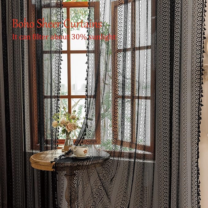 Sutuo Home Lace Boho Curtains 2 Panels - Image 2