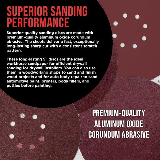 ProductionShop Premium 9" Red 8-Hole Pattern 80 Grit Sanding Discs, Box of 20 - Image 4