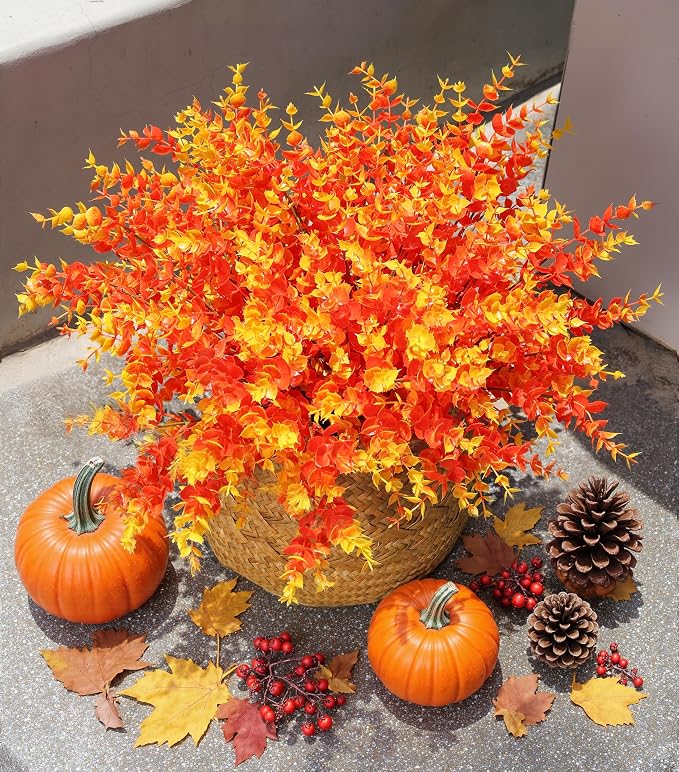 Artificial Fake Fall Autumn Eucalyptus Plants Flowers - Image 2
